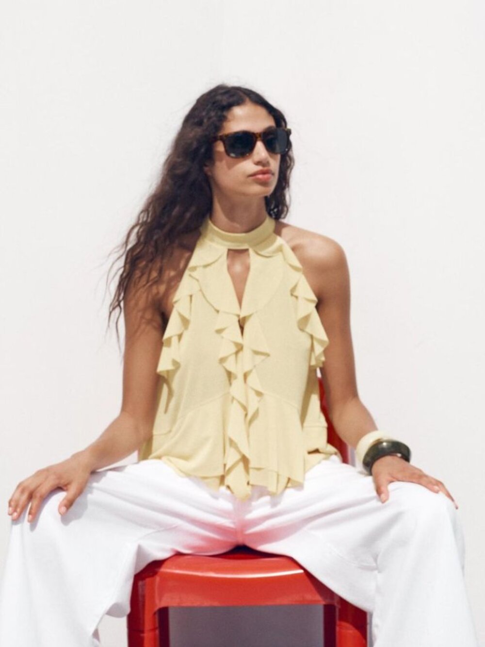 Zara Ruffle Yellow Halter Tank Top